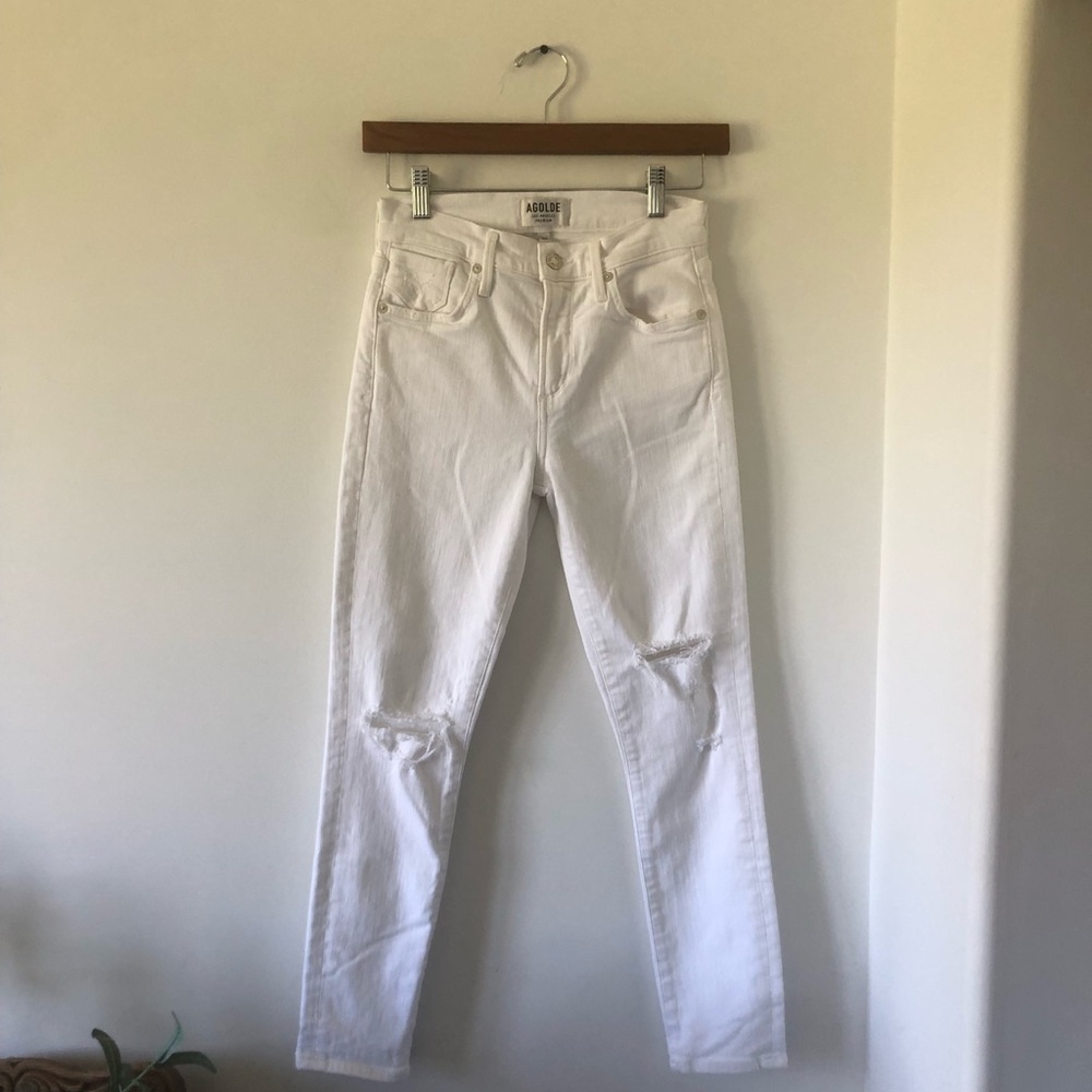 AGOLDE White High-Rise Distressed Skinny Jeans | Size 24